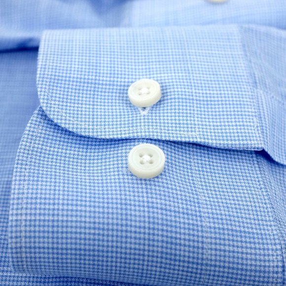 SuitSupply Blue Houndstooth Egyptian Cotton Button Up Dress Shirt Size 15 3/4 L - Picture 5 of 14